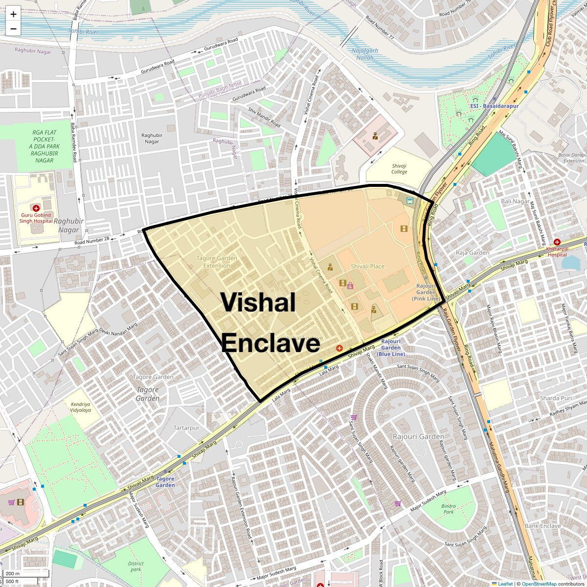 Location Map of Vishal Enclave, Delhi