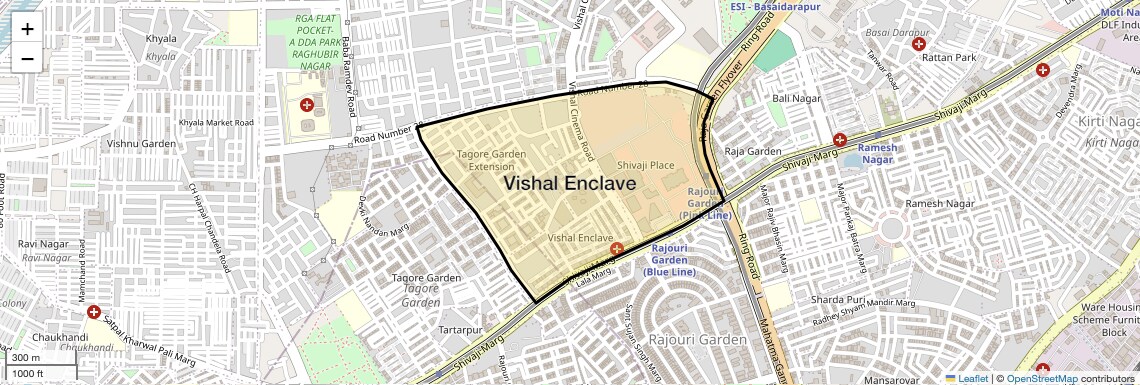 Location Map of Vishal Enclave, Delhi