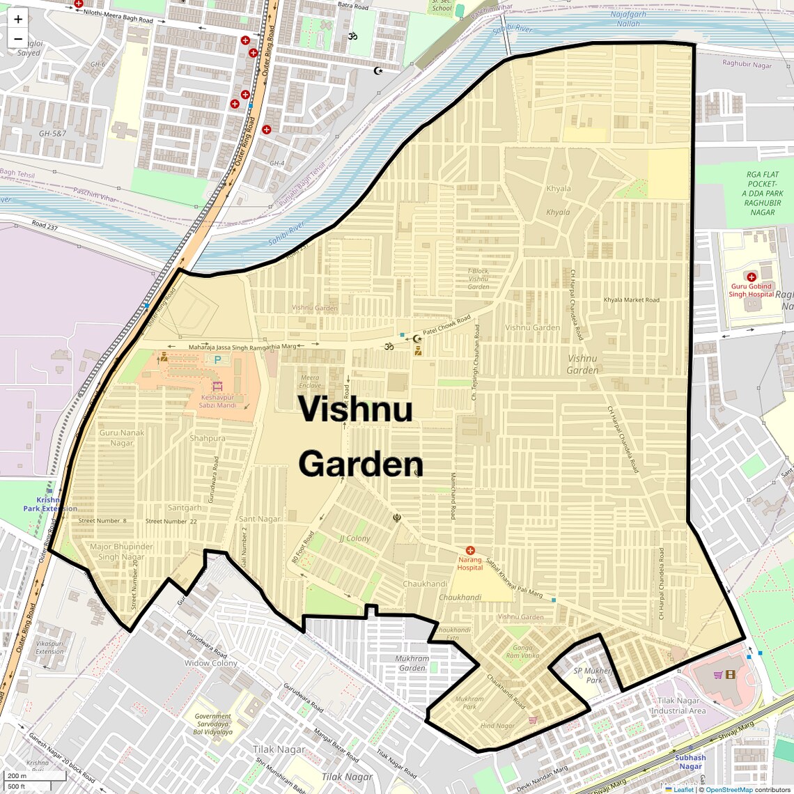 Location Map of Vishnu Garden, Delhi