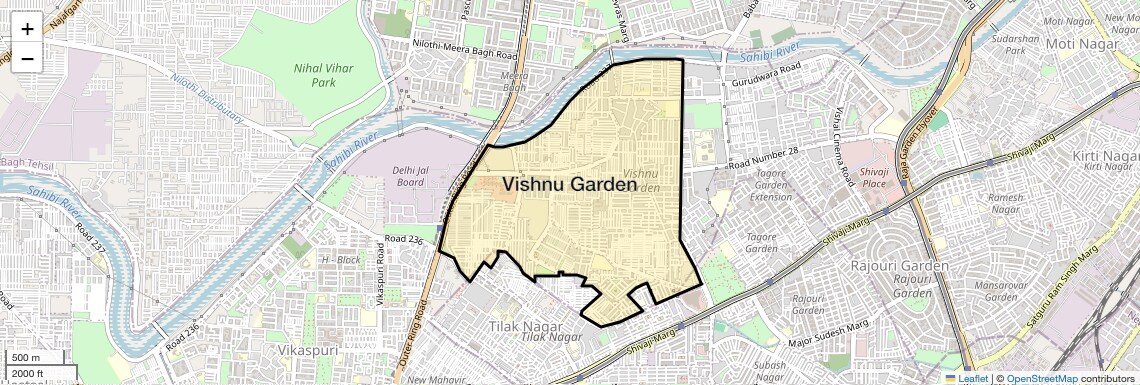 Location Map of Vishnu Garden, Delhi
