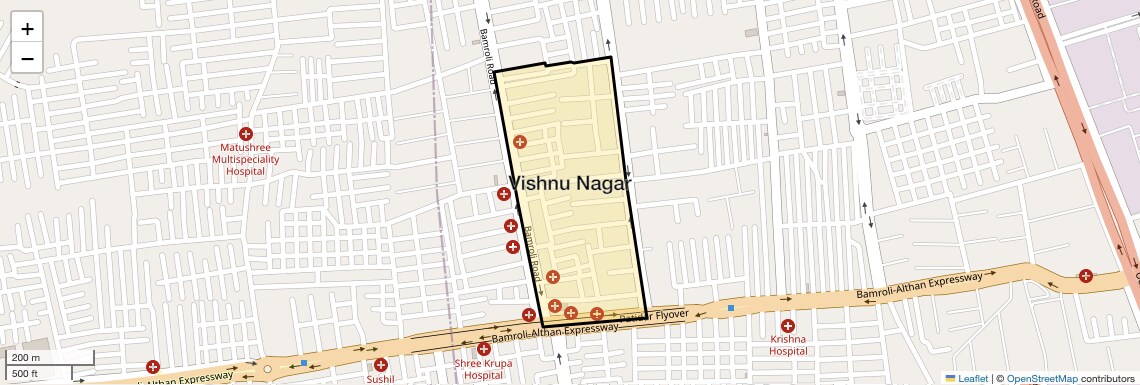Location Map of Vishnu Nagar, Surat