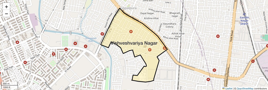 Location Map of Vishveshvariya Nagar, Jaipur