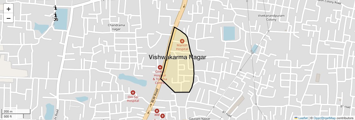 Location Map of Vishwakarma Nagar, Varanasi