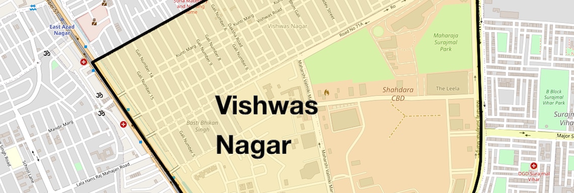 Location Map of Vishwas Nagar, Delhi