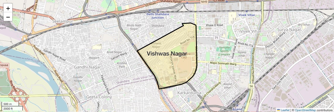 Location Map of Vishwas Nagar, Delhi