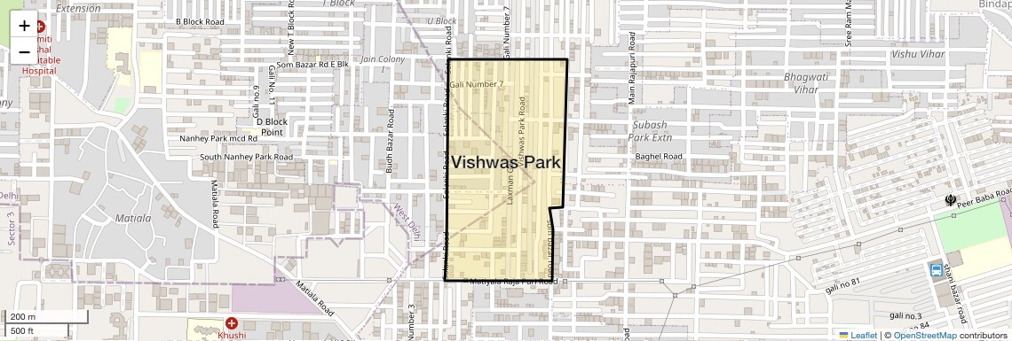 Location Map of Vishwas Park, Delhi