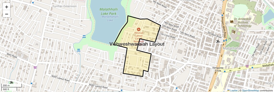 Location Map of Vishweshwaraiah Layout, Bangalore