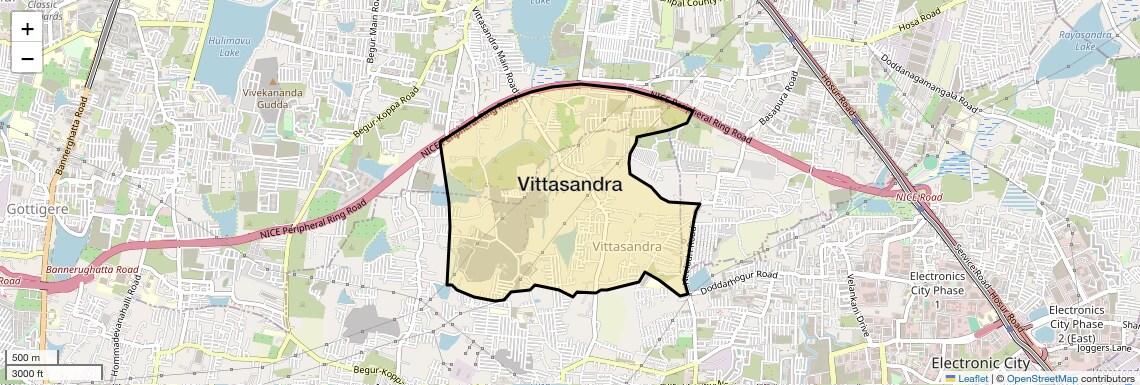 Location Map of Vittasandra, Bangalore