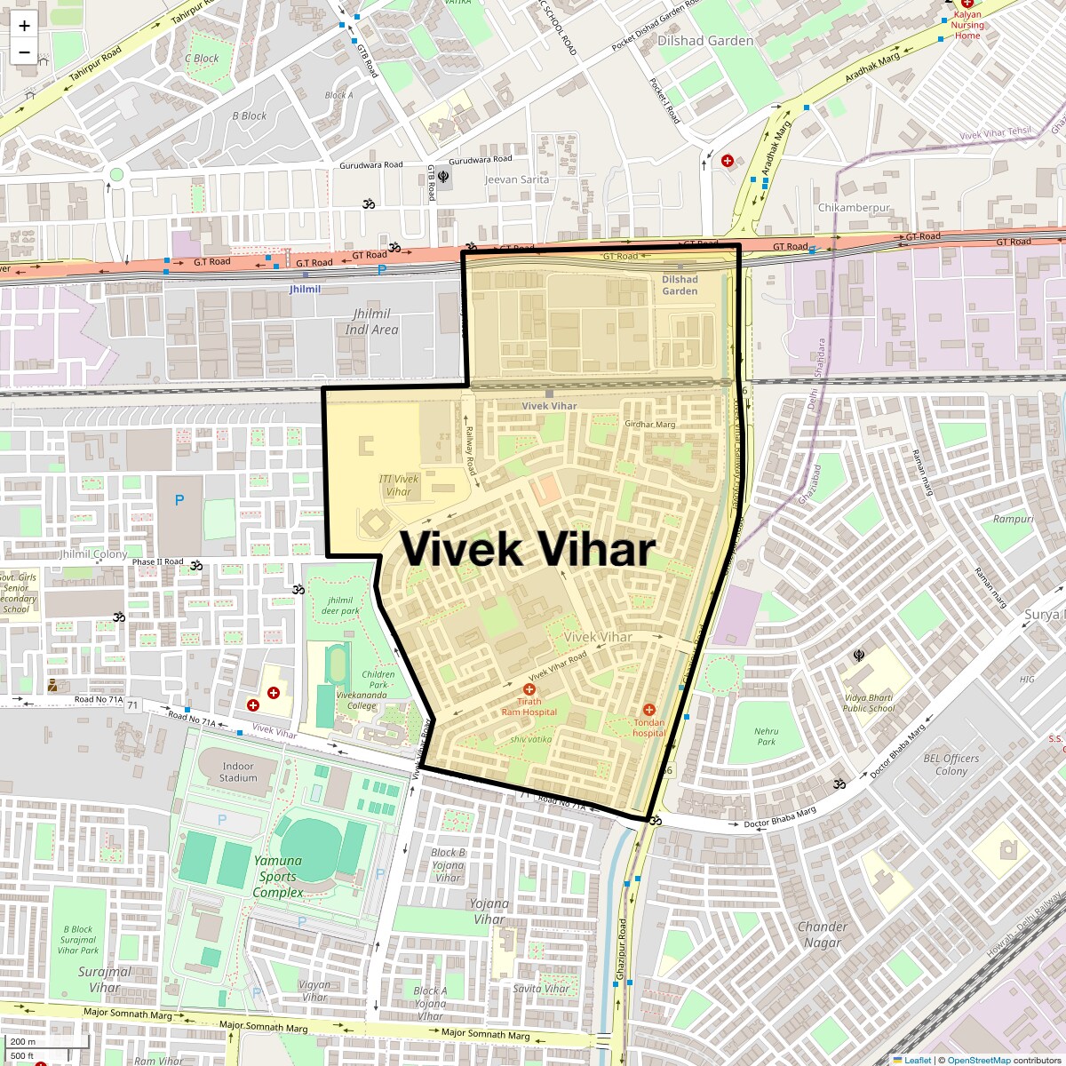 Location Map of Vivek Vihar, Delhi