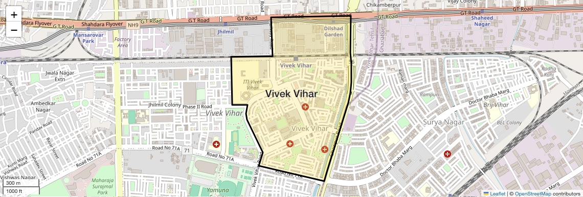 Location Map of Vivek Vihar, Delhi