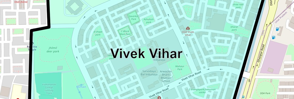 Location Map of Vivek Vihar, Delhi