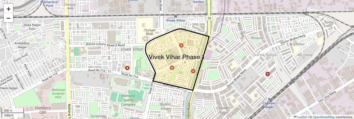 Location Map of Vivek Vihar Phase 1, Delhi