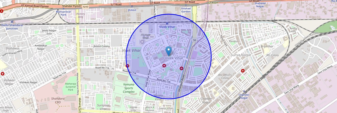 Location Map of Vivek Vihar Phase 1, Delhi