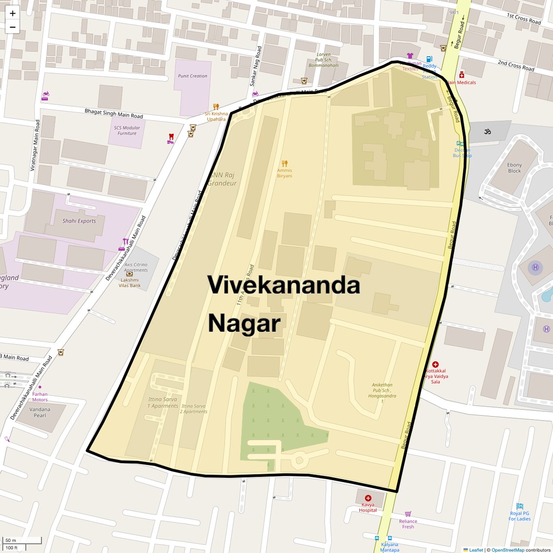 Location Map of Vivekananda Nagar, Bangalore