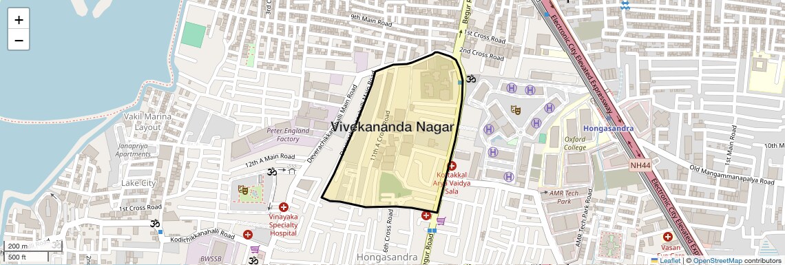 Location Map of Vivekananda Nagar, Bangalore