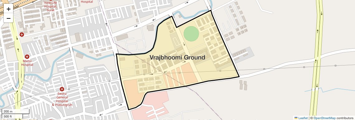 Location Map of Vrajbhoomi Ground, Surat