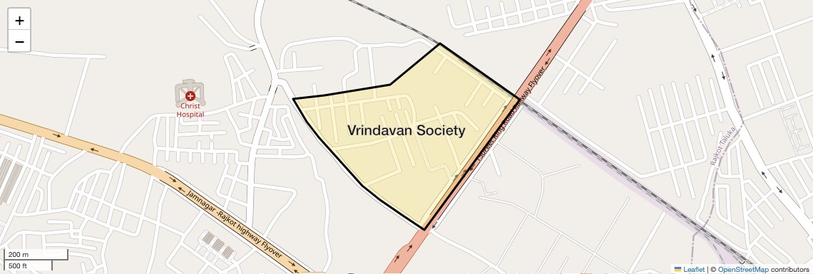 Location Map of Vrindavan Society, Rajkot