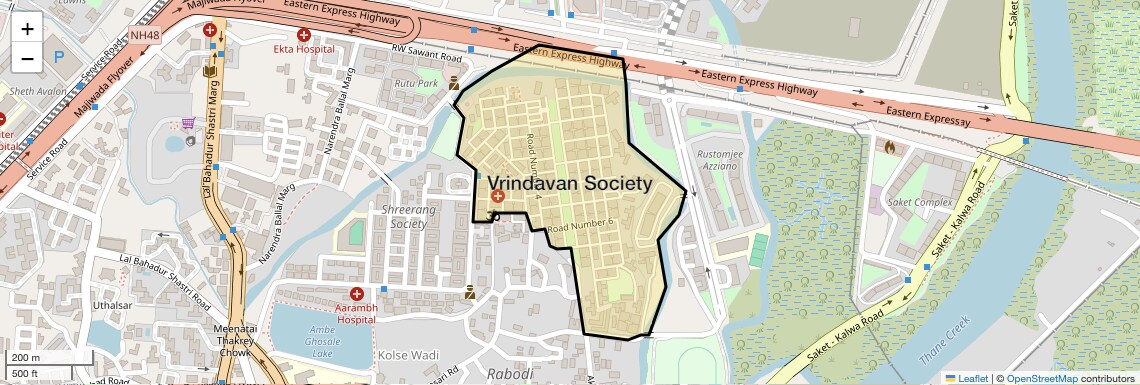 Location Map of Vrindavan Society, Thane