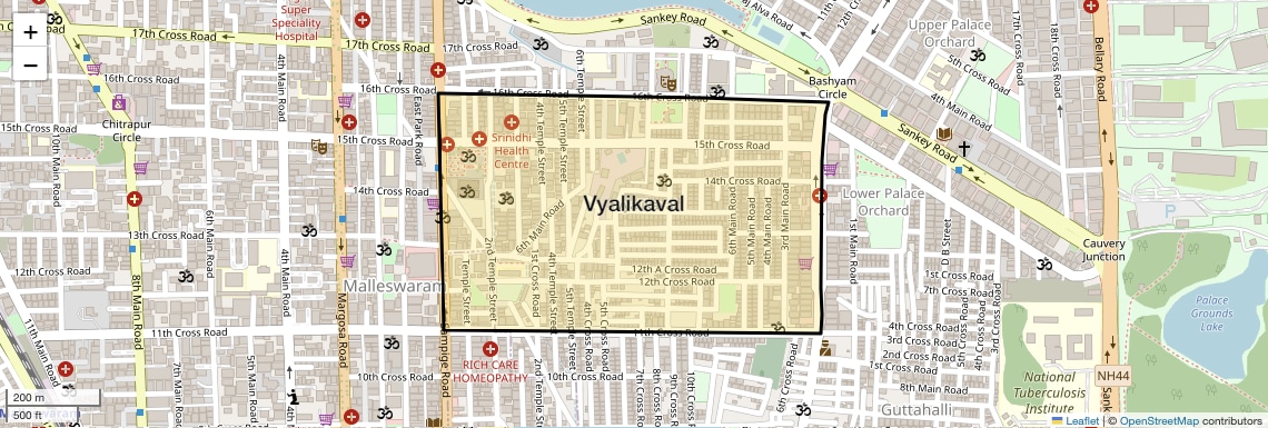 Location Map of Vyalikaval, Bangalore