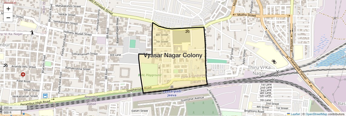 Location Map of Vyasar Nagar Colony, Chennai