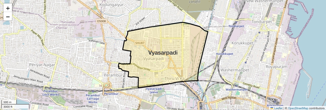 Location Map of Vyasarpadi, Chennai