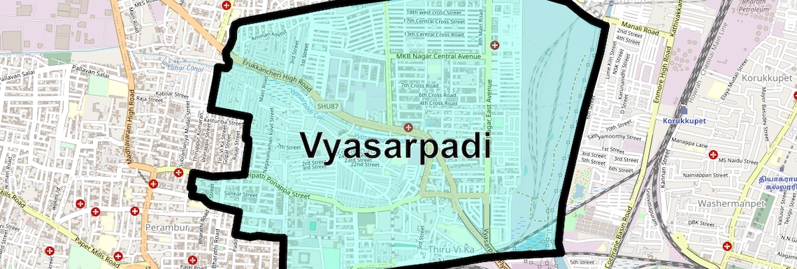 Location Map of Vyasarpadi, Chennai