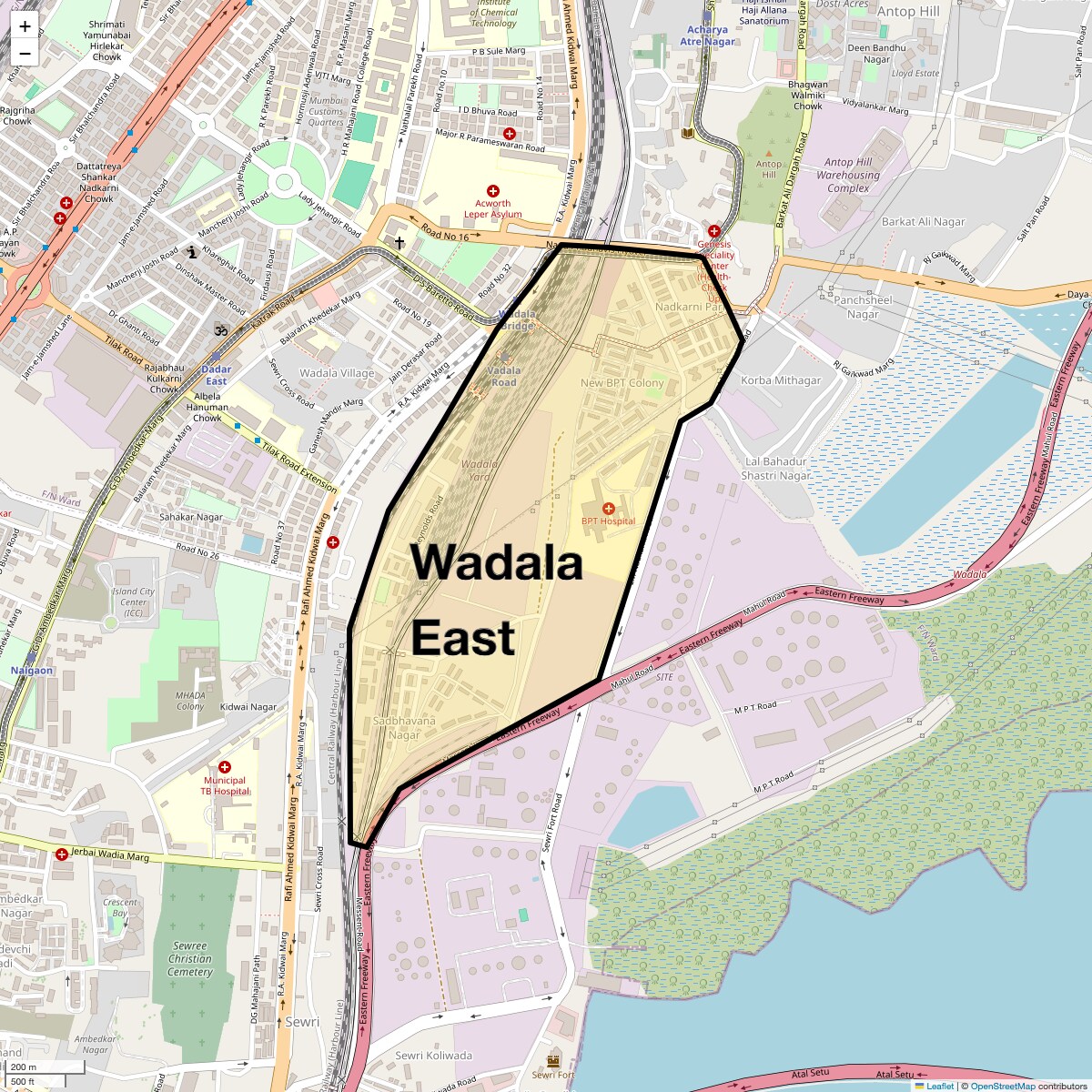 Location Map of Wadala East, Mumbai