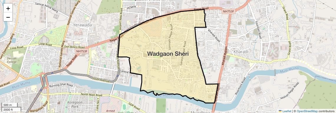 Location Map of Wadgaon Sheri, Pune