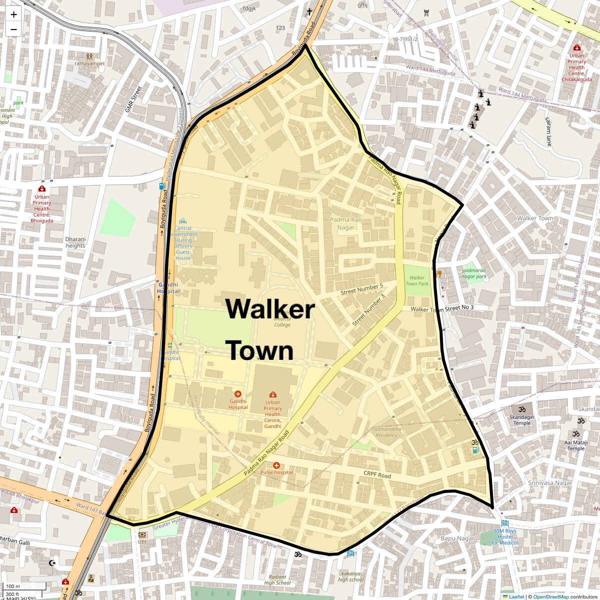Location Map of Walker Town, Hyderabad