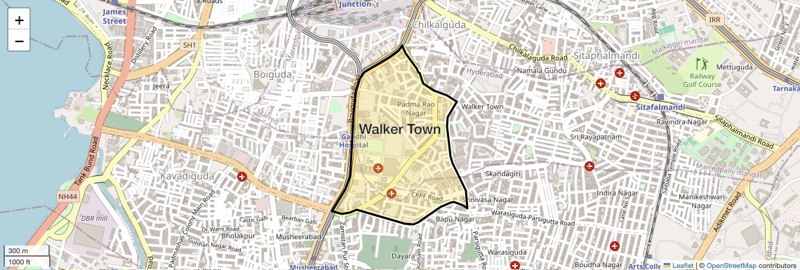 Location Map of Walker Town, Hyderabad