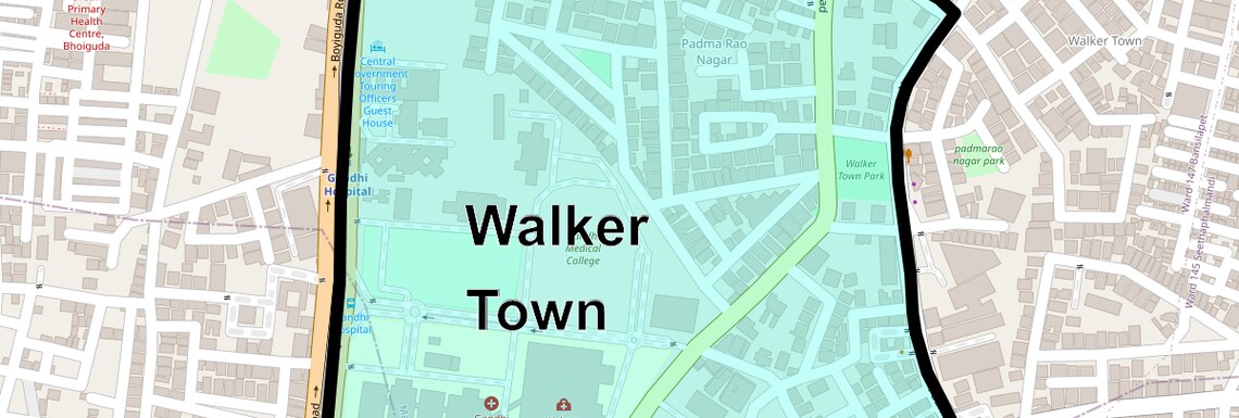 Location Map of Walker Town, Hyderabad