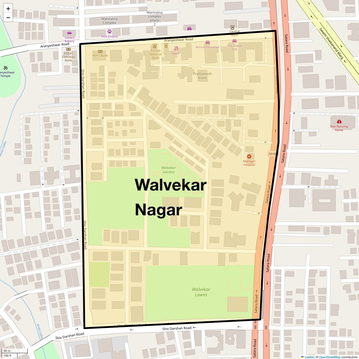 Location Map of Walvekar Nagar, Pune