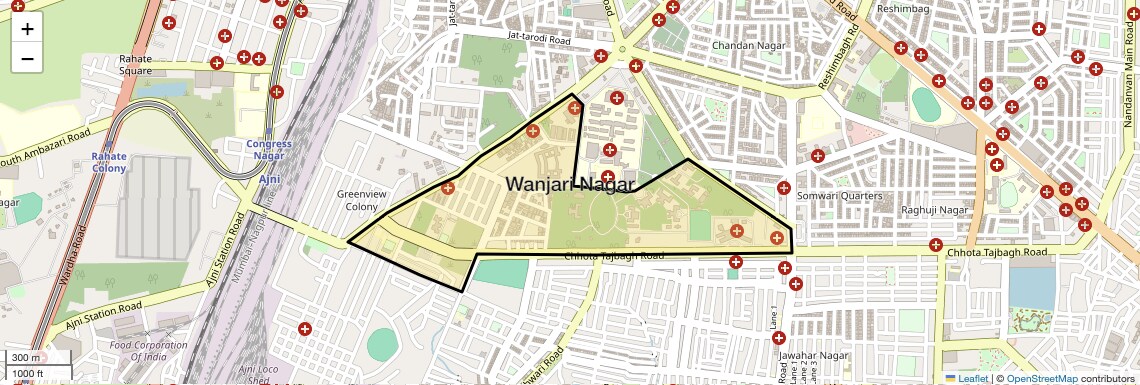 Location Map of Wanjari Nagar, Nagpur