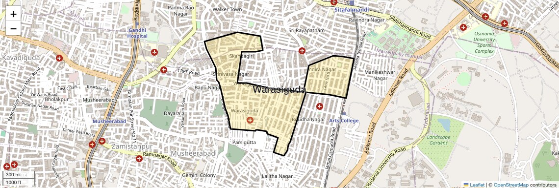 Location Map of Warasiguda, Hyderabad