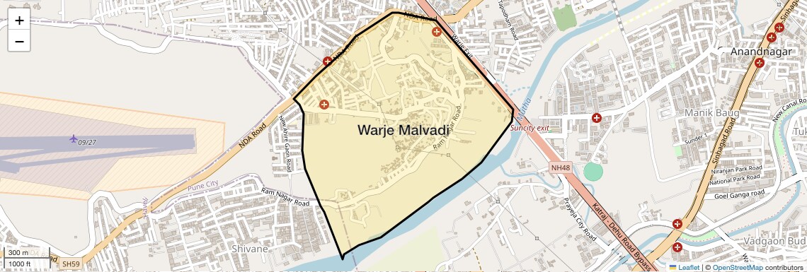 Location Map of Warje Malvadi, Pune