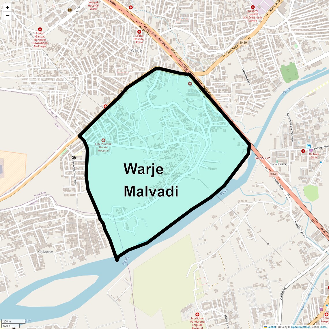 Location Map of Warje Malvadi, Pune