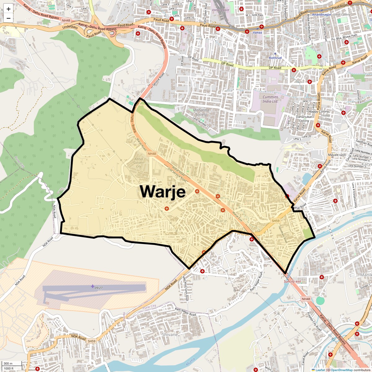 Location Map of Warje, Pune