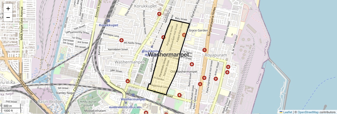 Location Map of Washermanpet, Chennai