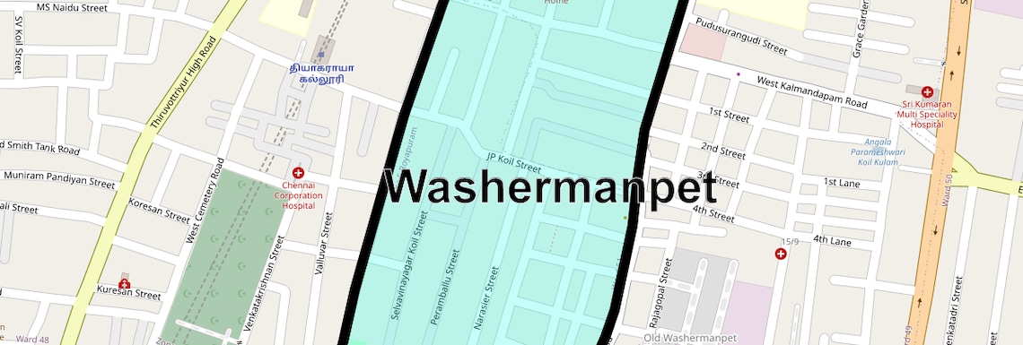 Location Map of Washermanpet, Chennai