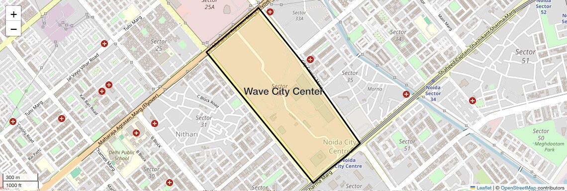 Location Map of Wave City Center, Noida