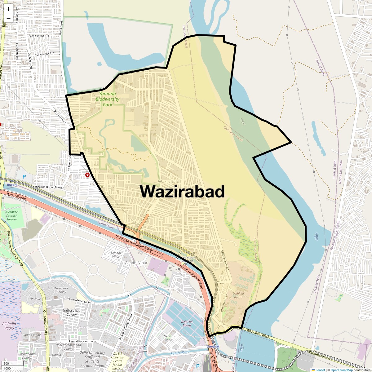 Location Map of Wazirabad, Delhi