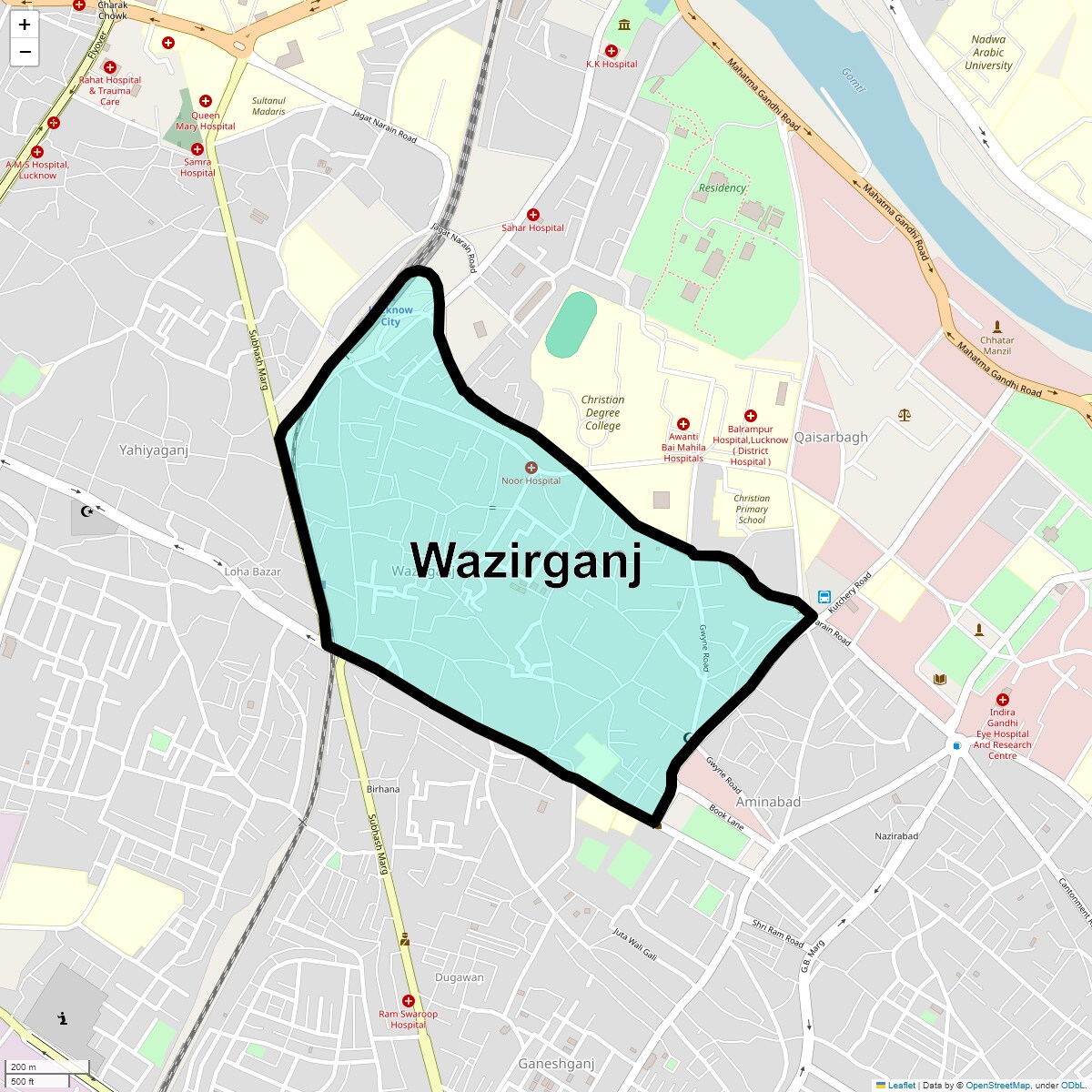 Location Map of Wazirganj, Lucknow