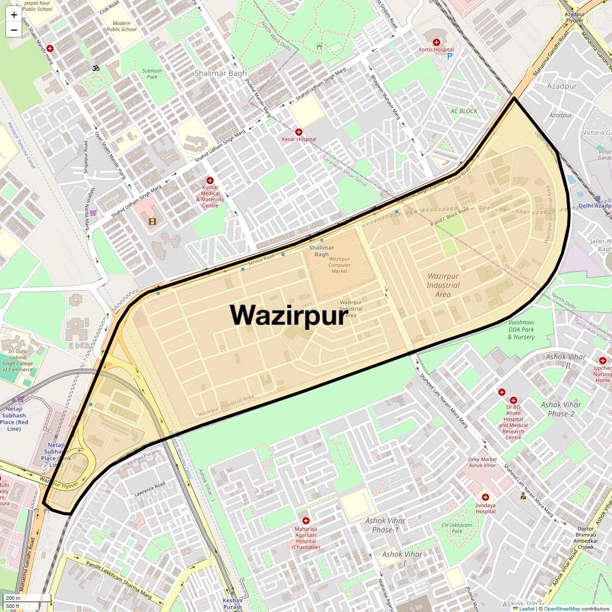 Location Map of Wazirpur, Delhi