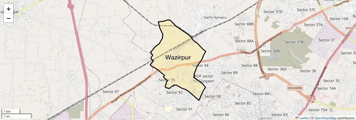 Location Map of Wazirpur, Gurgaon