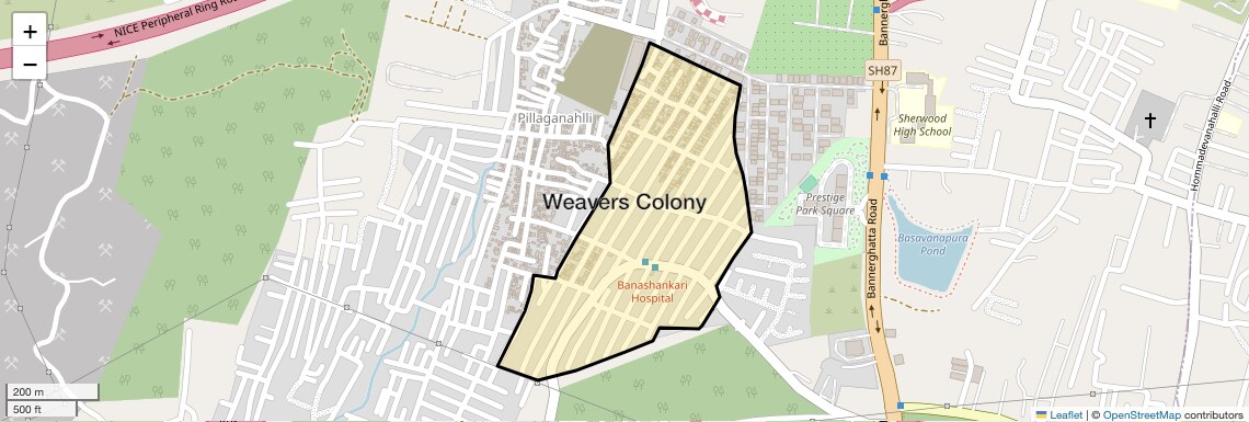 Location Map of Weavers Colony, Bangalore
