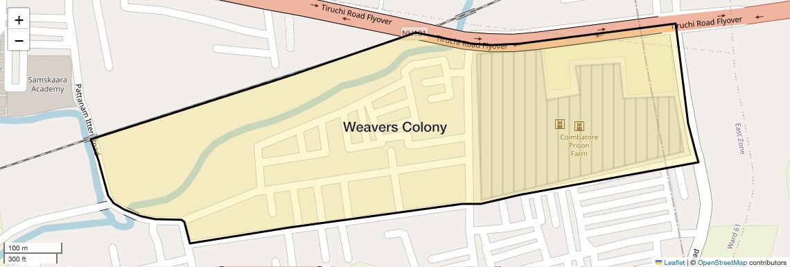 Location Map of Weavers Colony, Coimbatore