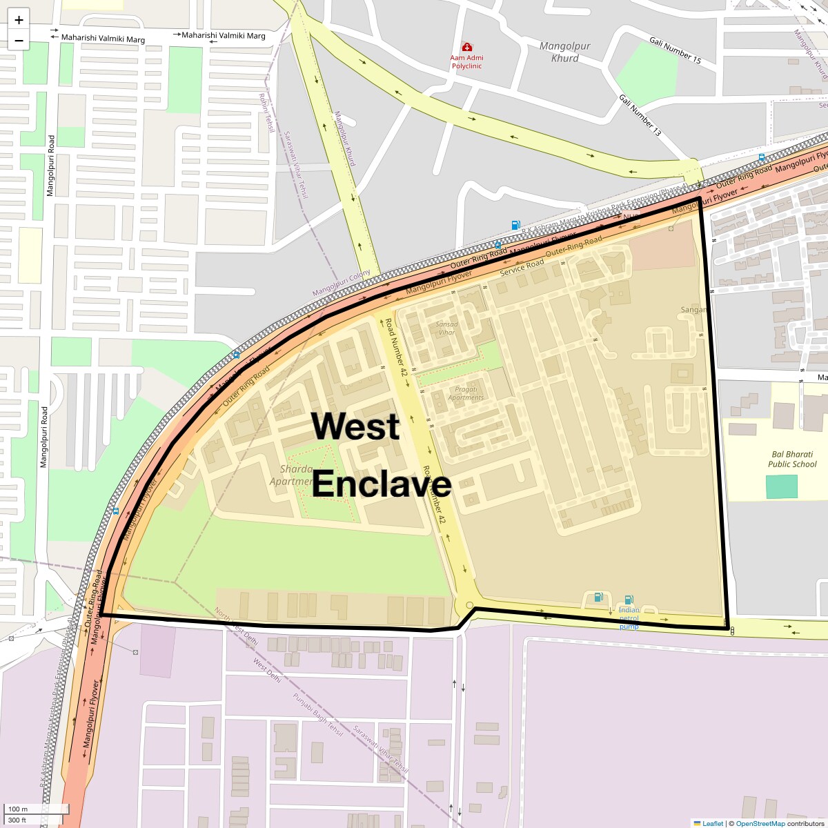 Location Map of West Enclave, Delhi