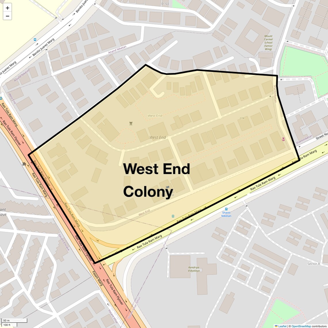 Location Map of West End Colony, Delhi