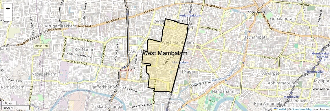 Location Map of West Mambalam, Chennai