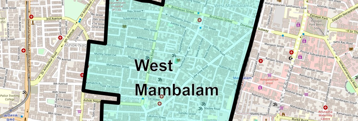 Location Map of West Mambalam, Chennai